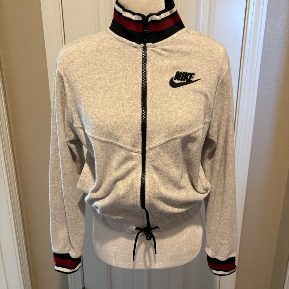 NIKE XS WOMENS GRAY TERRY CLOTH ZIP UP JACKET MOCK TURTLENECK WITH POCKETS
